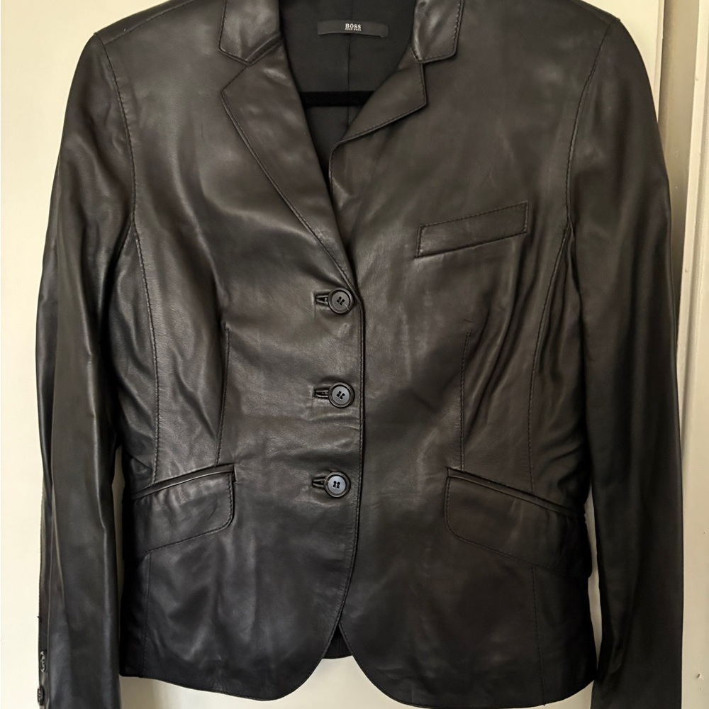 Boss chocolate brown Leather Blazer